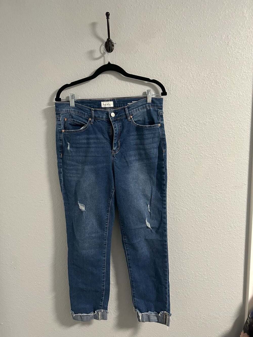 Nicole Miller New York High Rise Distressed Cuffed Hem Crop Jeans